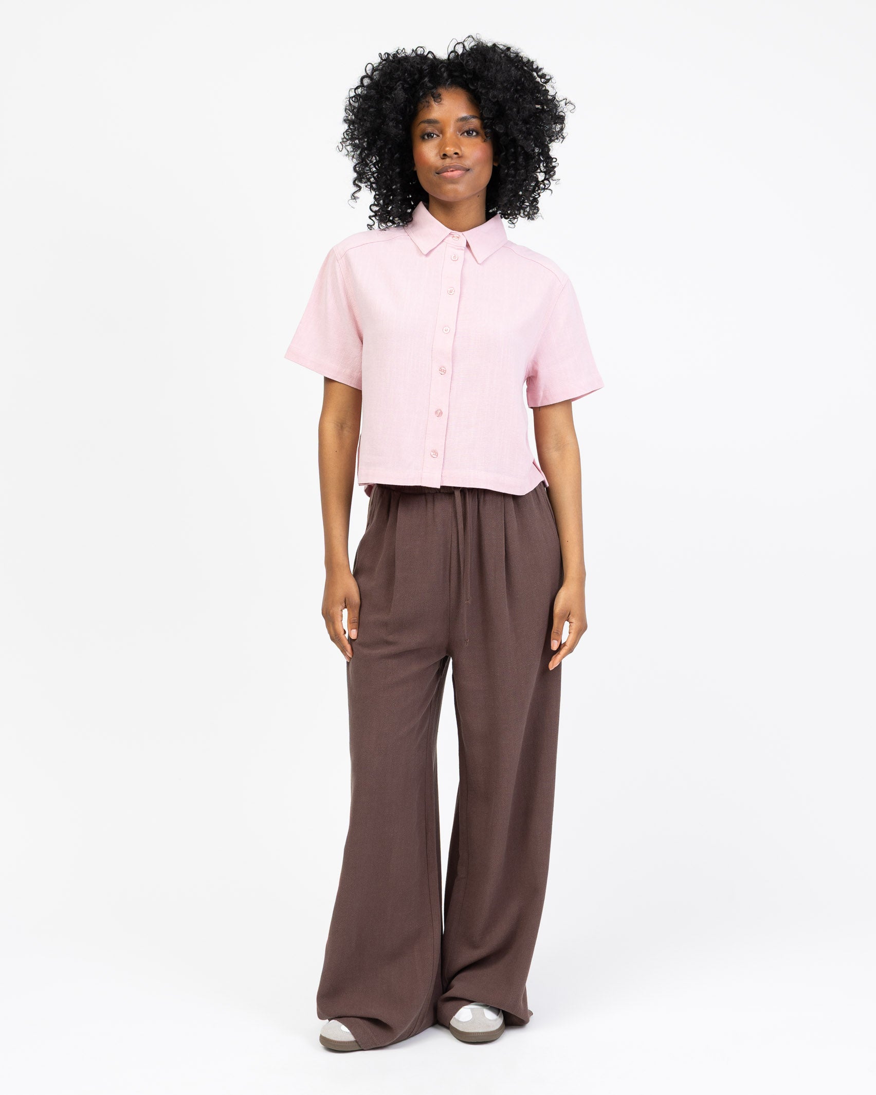 Crop Bluse aus Leinen-Mix