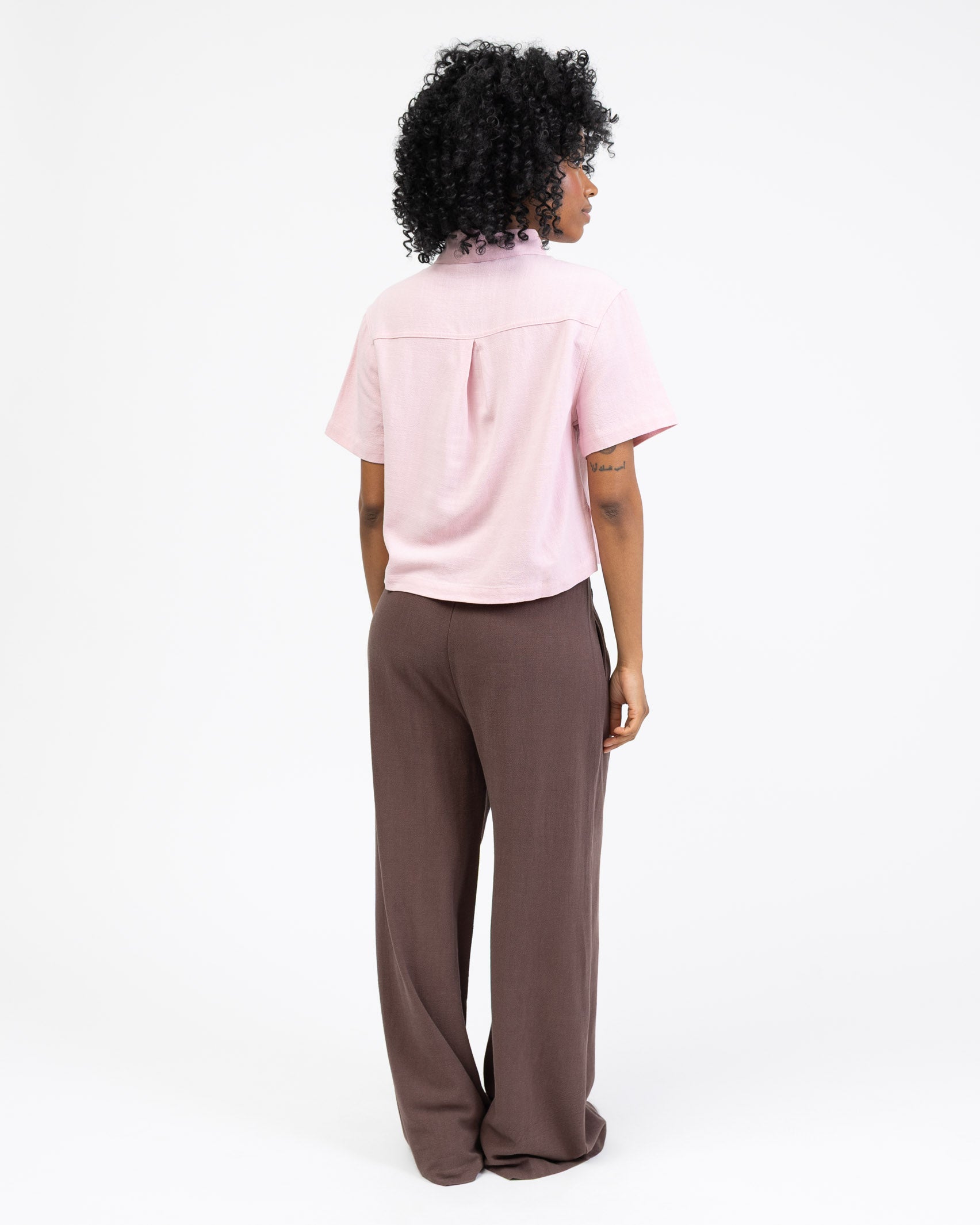 Crop Bluse aus Leinen-Mix