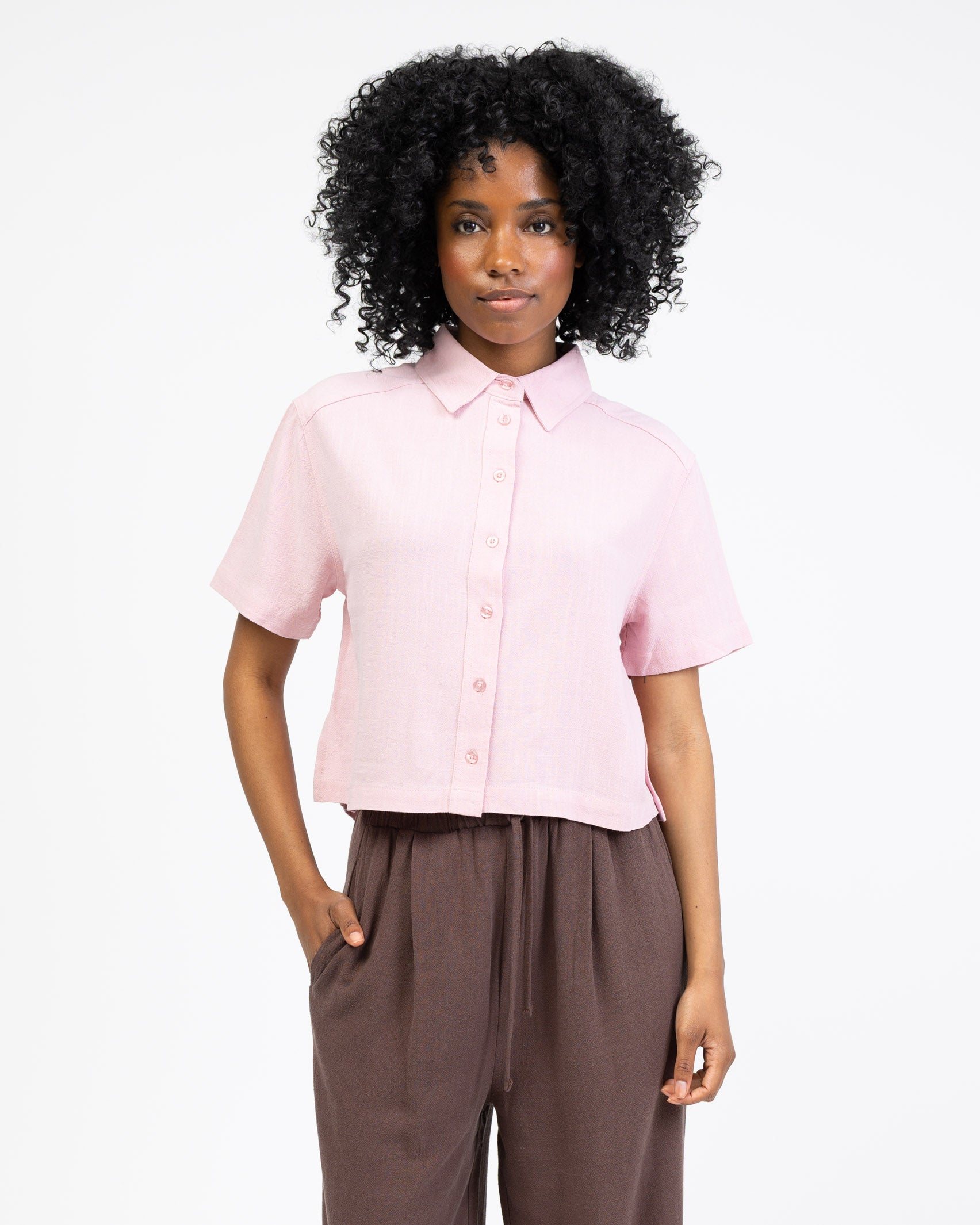 Crop Bluse aus Leinen-Mix