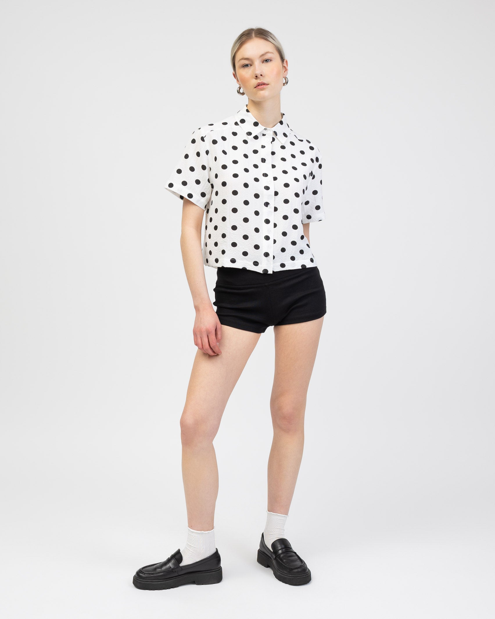 Kastige Bluse mit Polkadots
