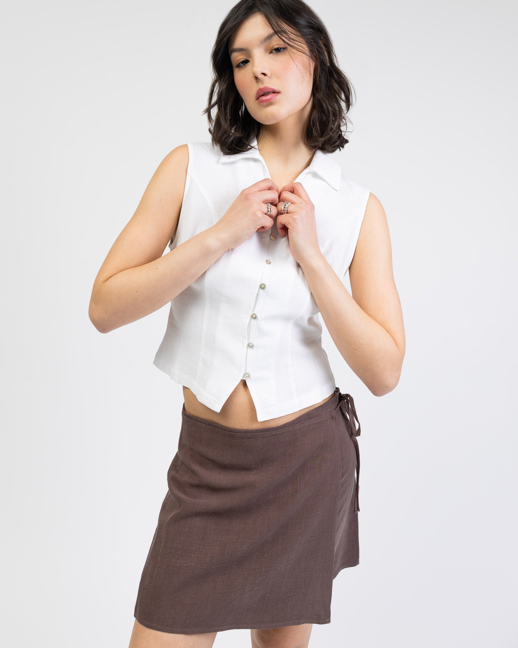 Taillierte Bluse aus Leinen-Mix