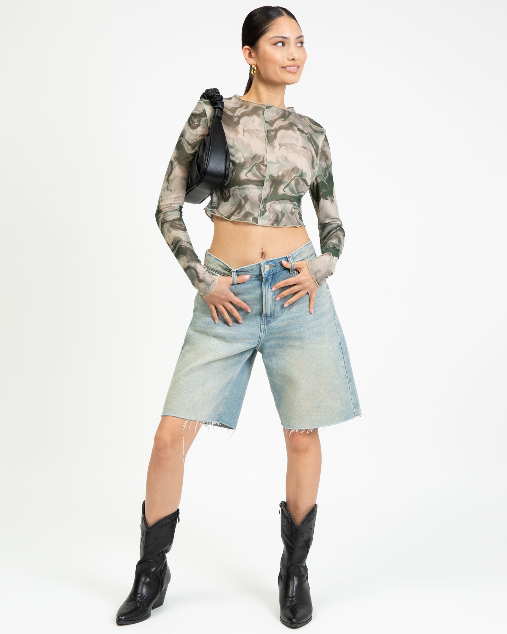 Mesh Langarmshirt in Grüntönen