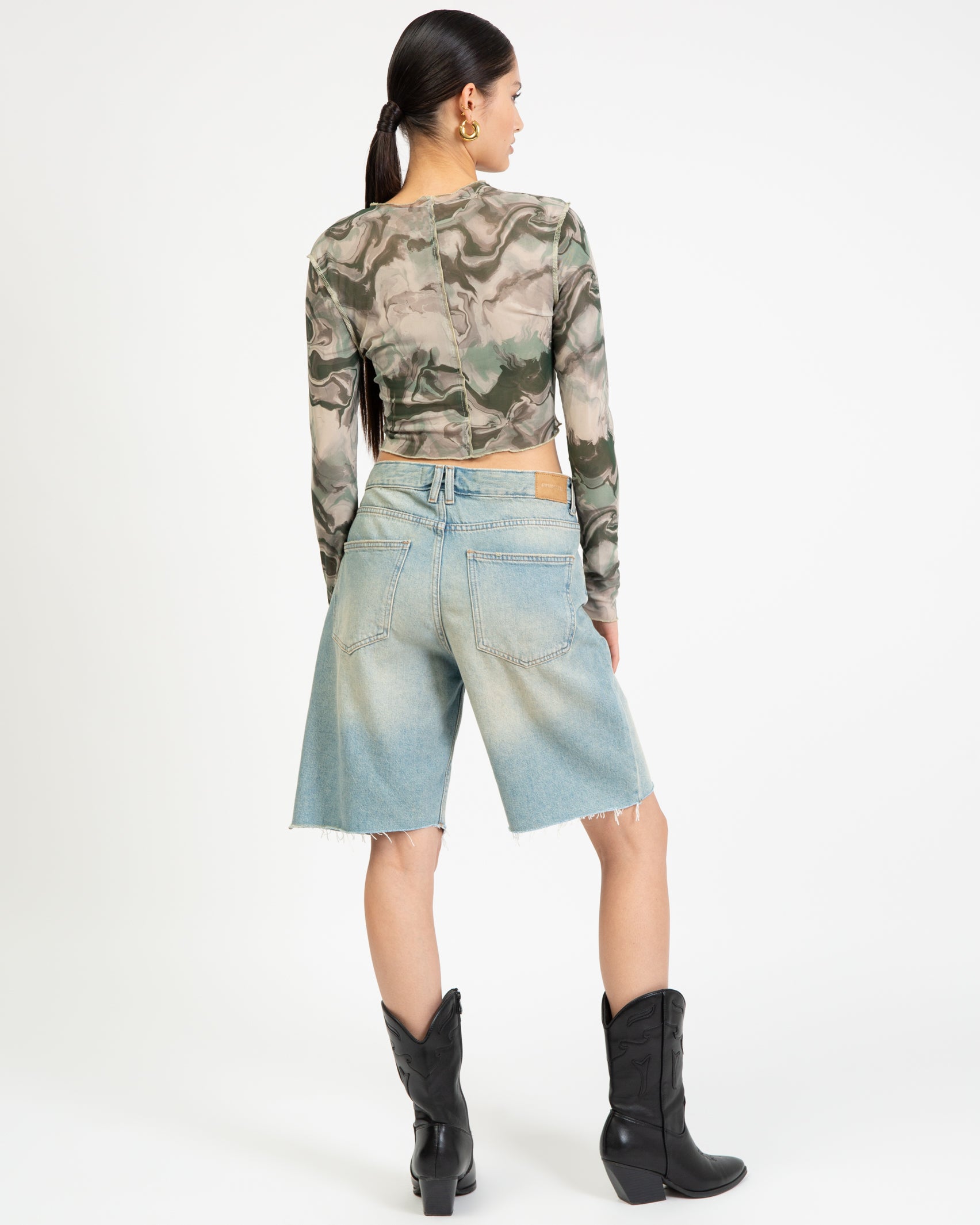 Mesh Langarmshirt in Grüntönen