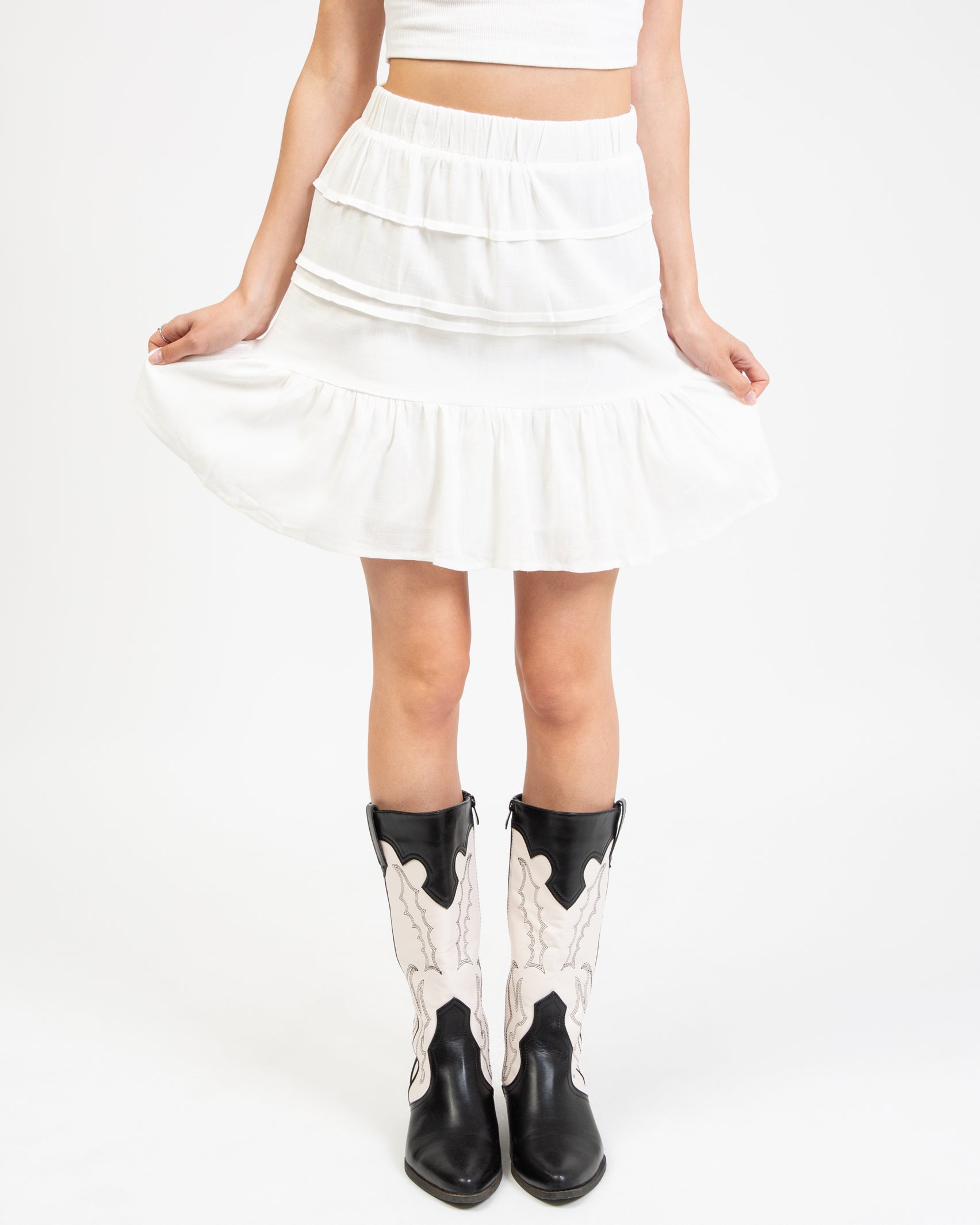 Weißer Mini Rock mit Leinenanteil