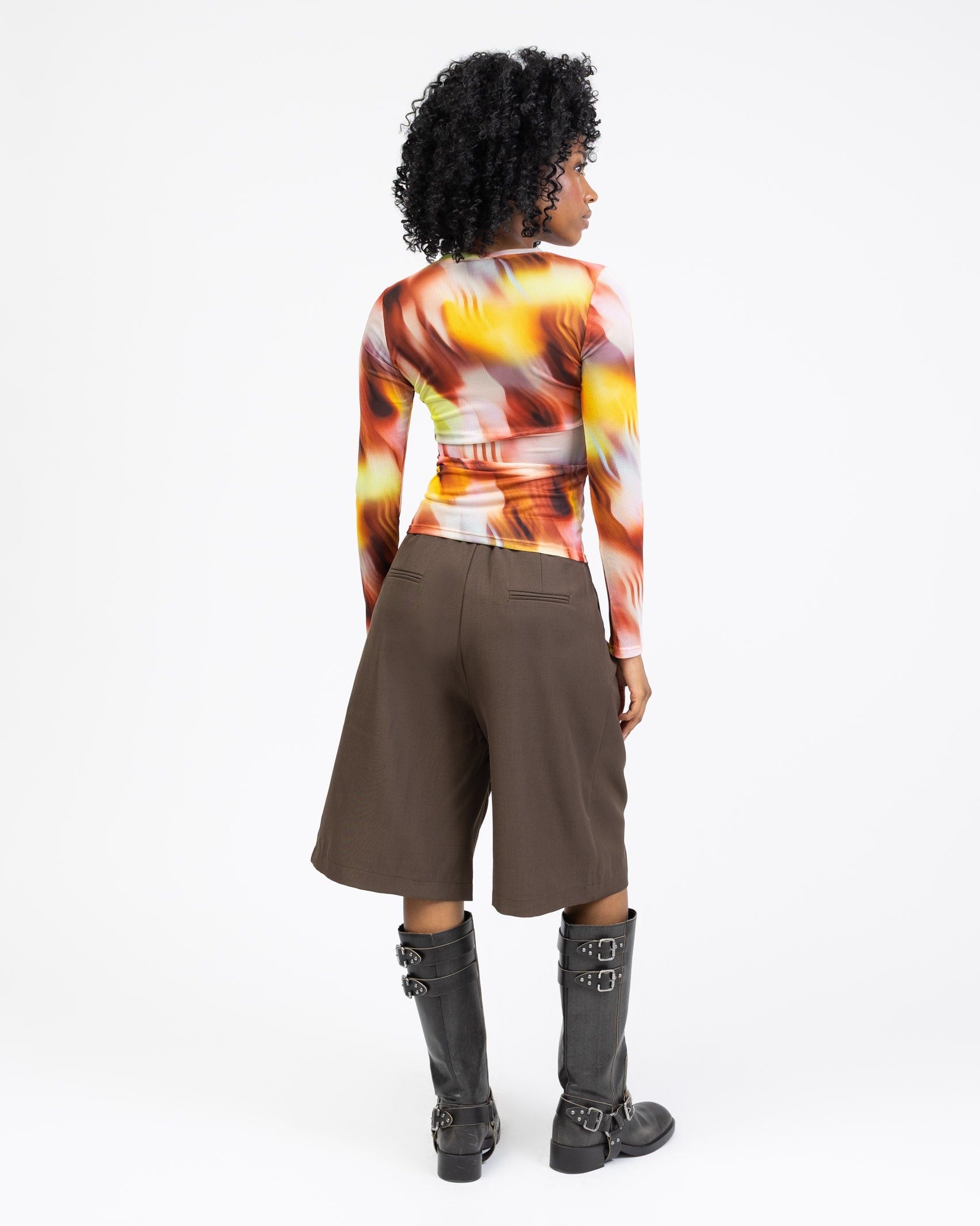 Langarm Mesh Shirt mit mehrfarbigem Muster