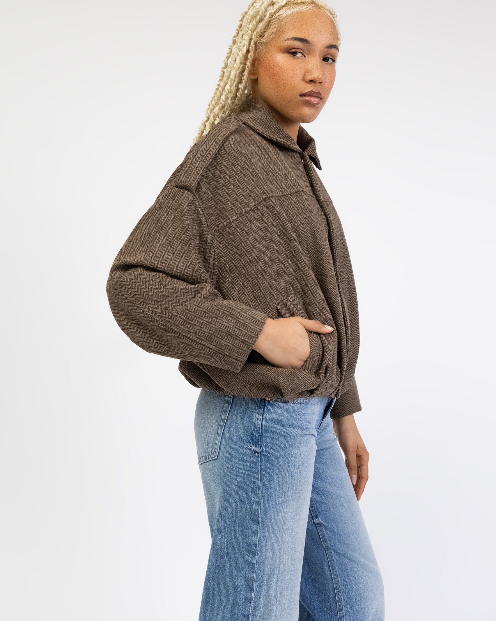 Bomberjacke in Tweed Optik