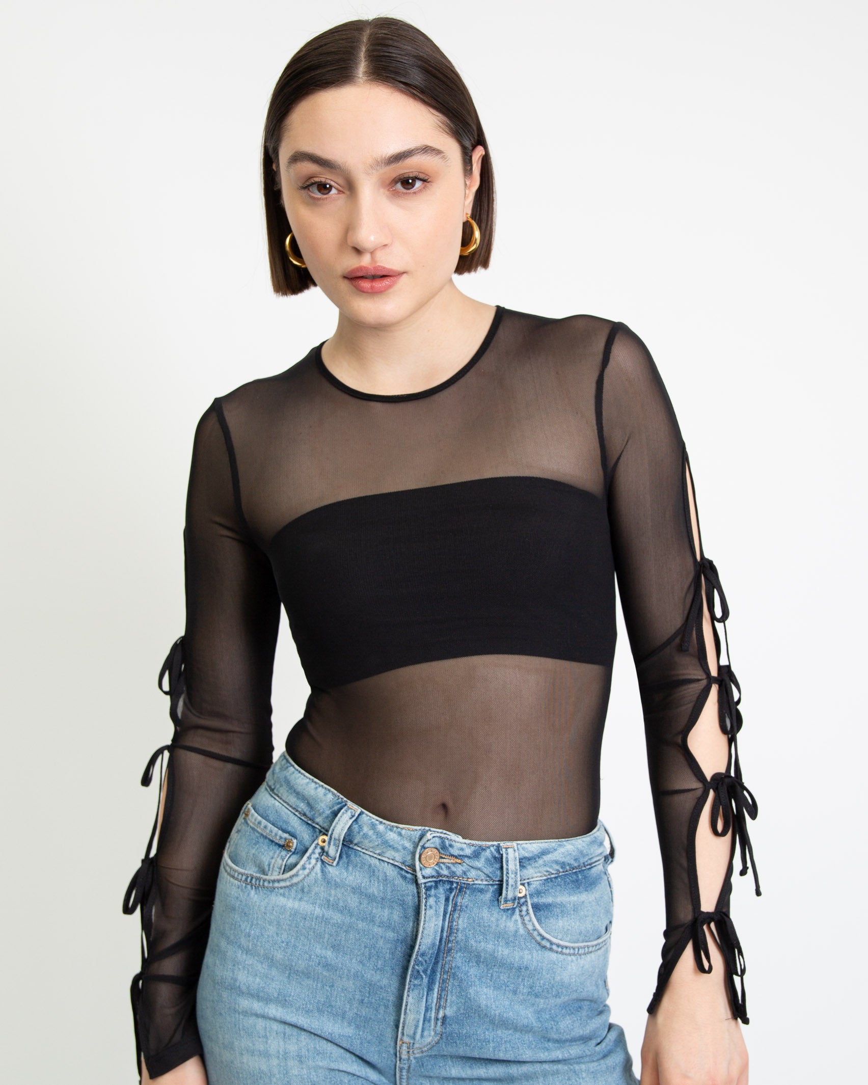 Langarm Mesh Body mit Schleifendetails-Broke+Schön