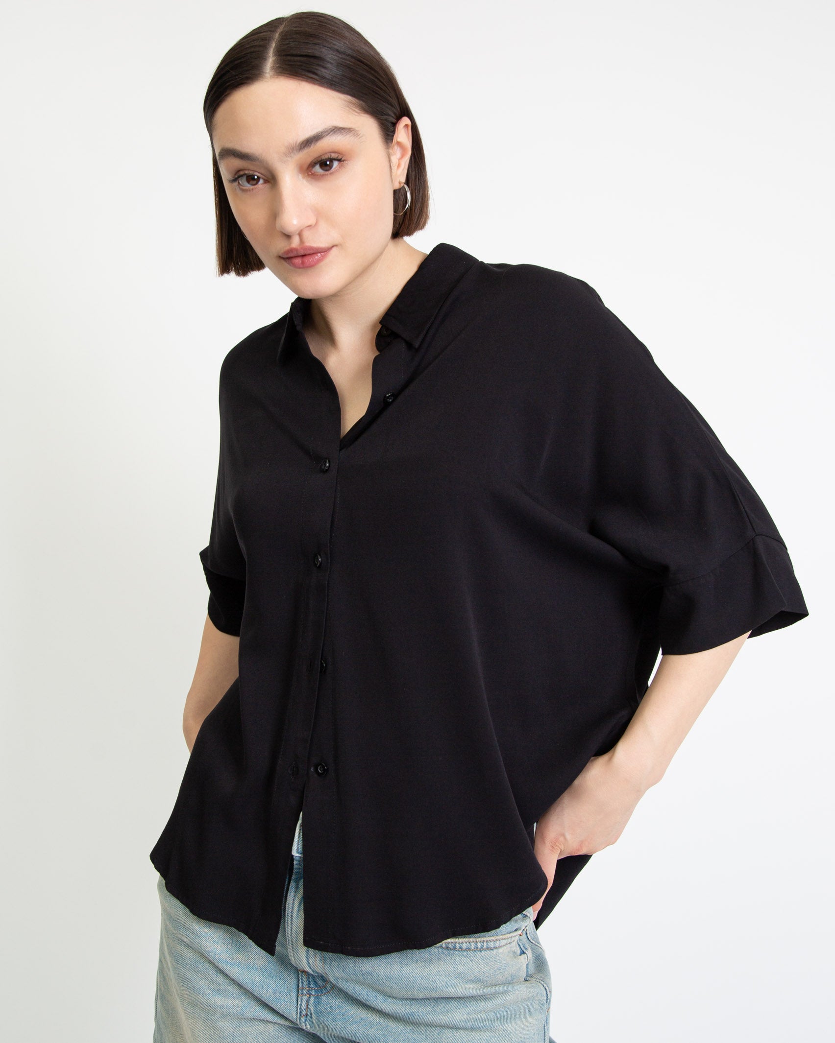 Wide short-sleeved blouse