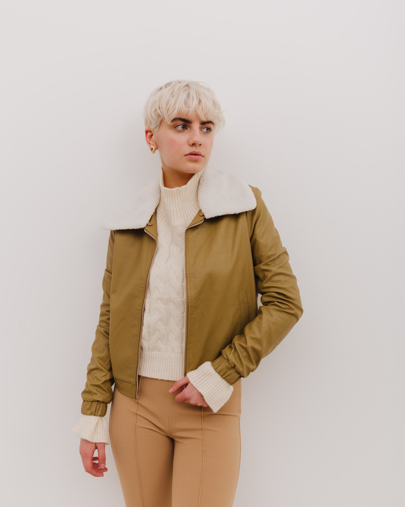 Pilotenjacke mit abnehmbaren Kunstpelzkragen - Broke + Schön#farbe_khaki-gelb