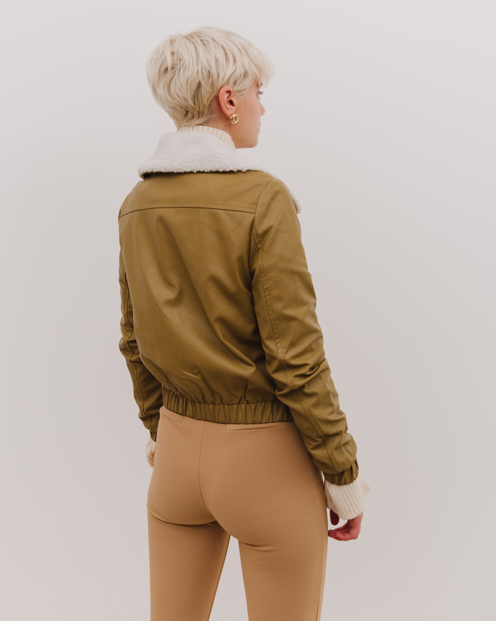 Pilotenjacke mit abnehmbaren Kunstpelzkragen - Broke + Schön#farbe_khaki-gelb