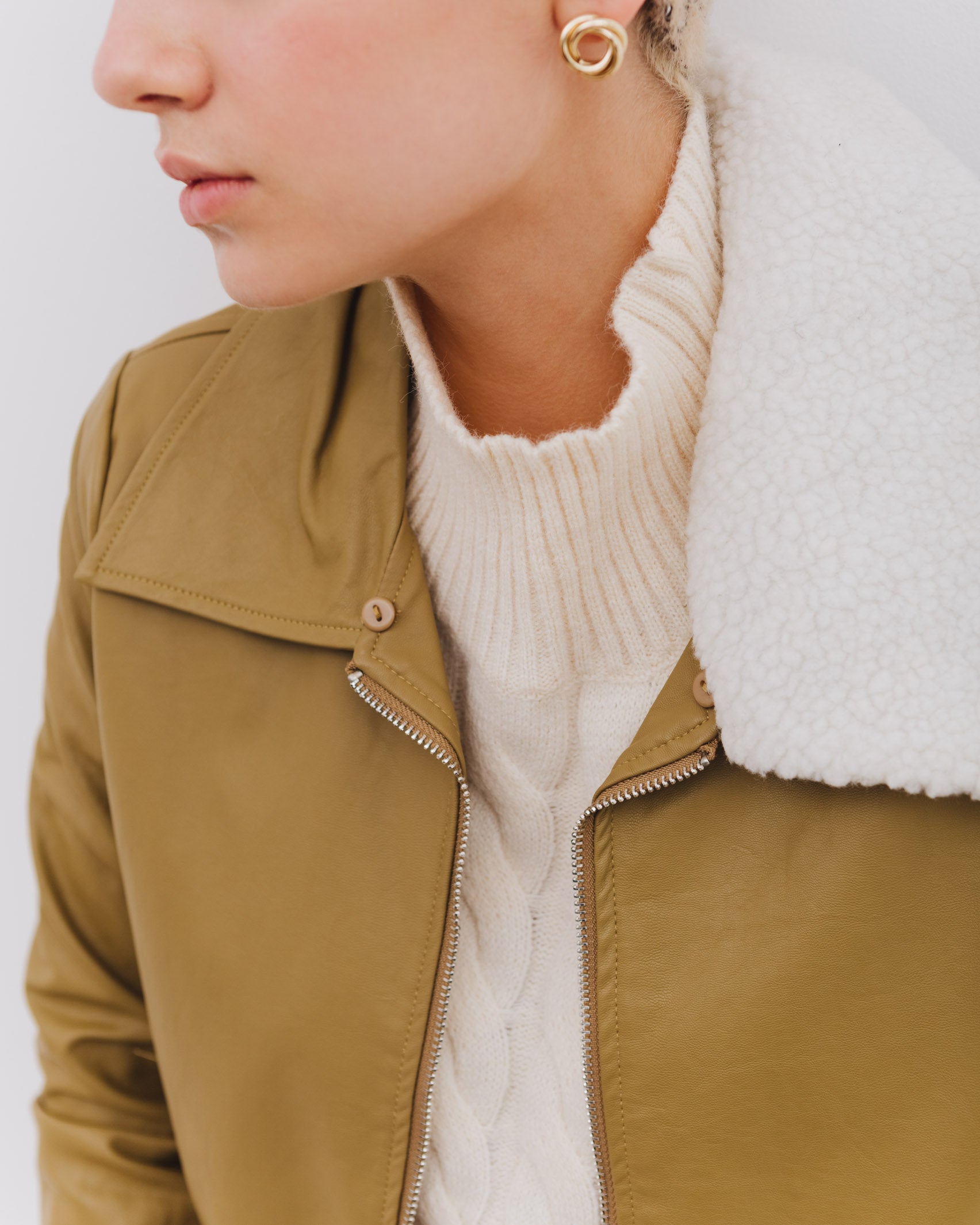 Pilotenjacke mit abnehmbaren Kunstpelzkragen - Broke + Schön#farbe_khaki-gelb