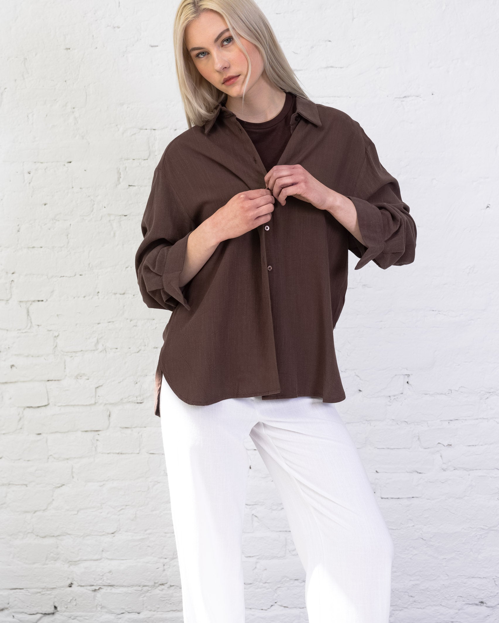 Klassische Bluse aus Leinen-Mix