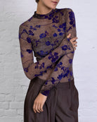 Mesh Body mit samtigem Blumenprint