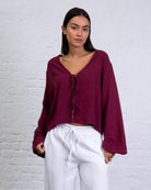 Bluse mit Bindebändern aus Leinen-Mix