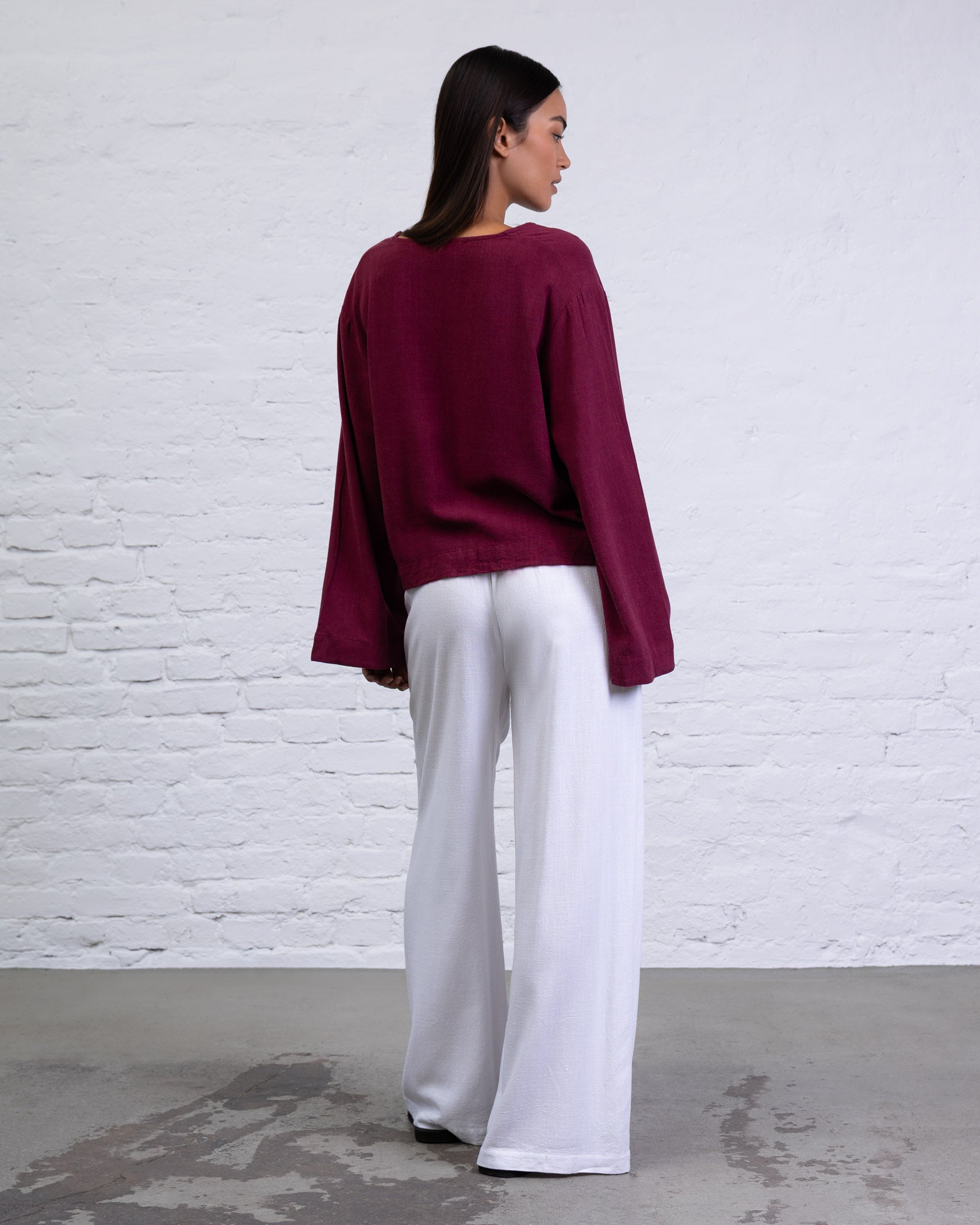 Bluse mit Bindebändern aus Leinen-Mix