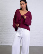 Bluse mit Bindebändern aus Leinen-Mix
