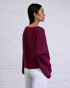 Bluse mit Bindebändern aus Leinen-Mix