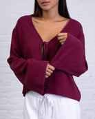Bluse mit Bindebändern aus Leinen-Mix
