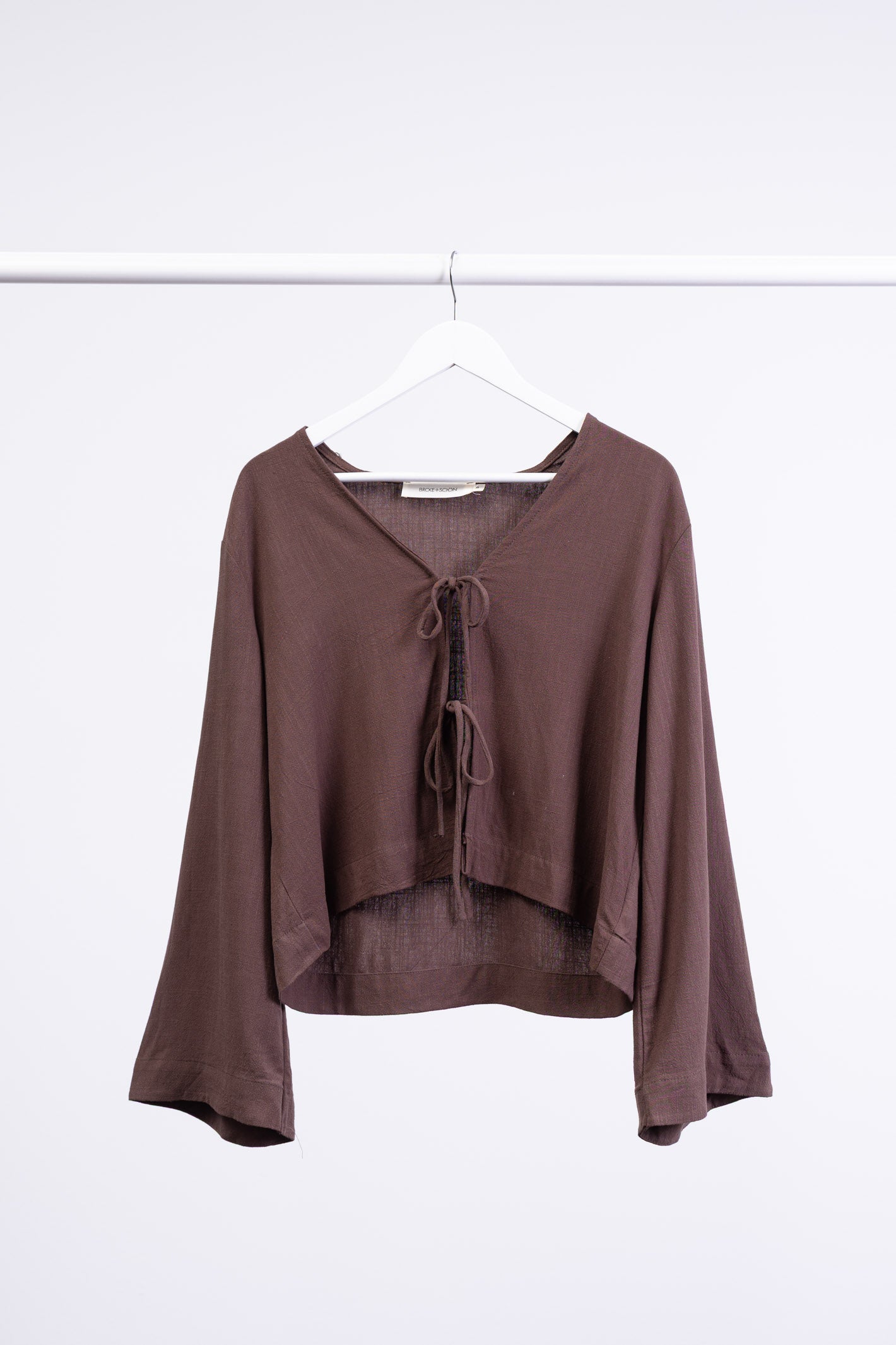 Bluse mit Bindebändern aus Leinen-Mix