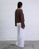 Bluse mit Bindebändern aus Leinen-Mix