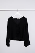 Bluse mit Bindebändern aus Leinen-Mix