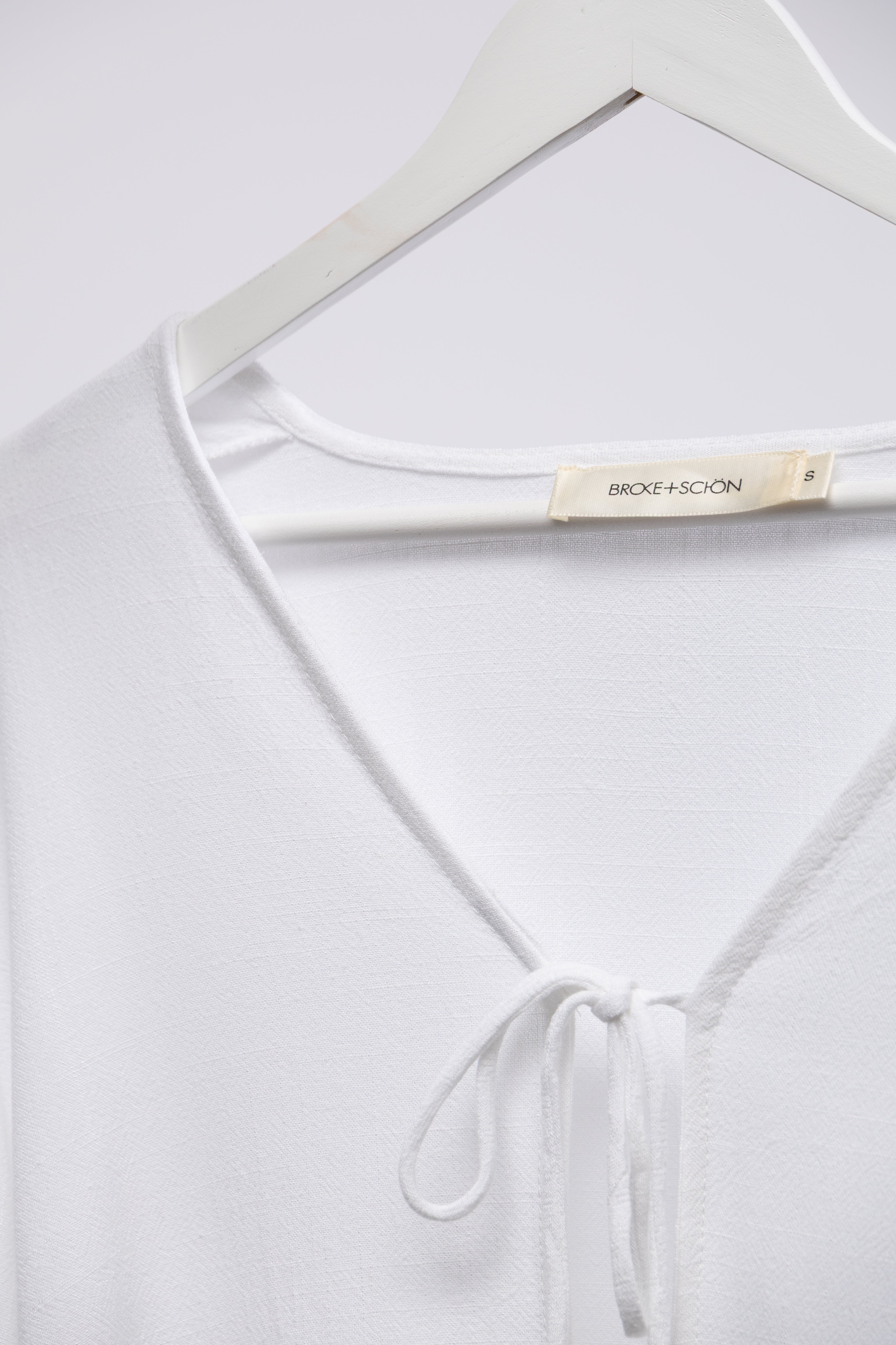 Bluse mit Bindebändern aus Leinen-Mix