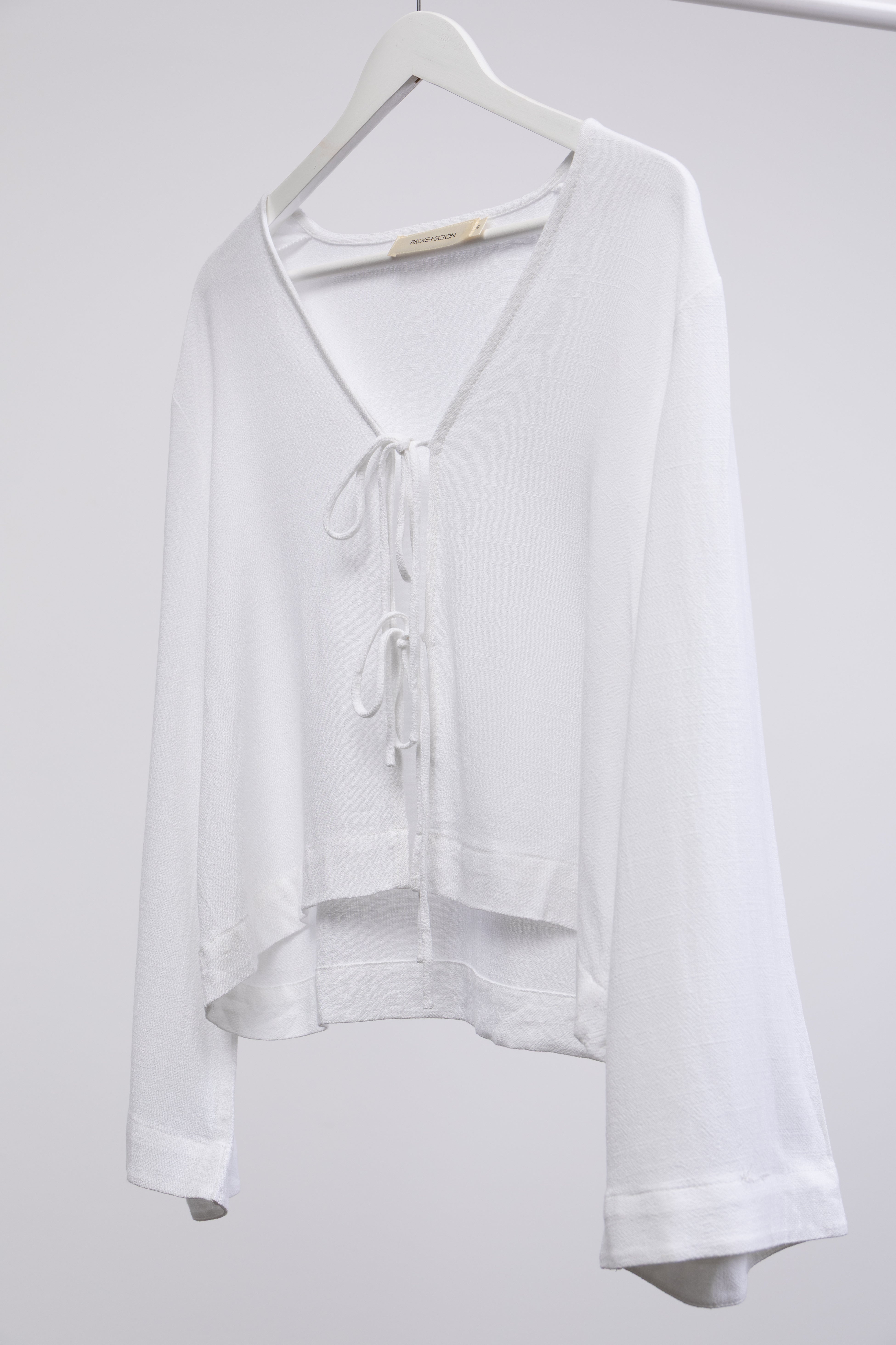Bluse mit Bindebändern aus Leinen-Mix