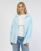 Türkise Oversize Bluse mit Streifen