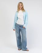 Türkise Oversize Bluse mit Streifen