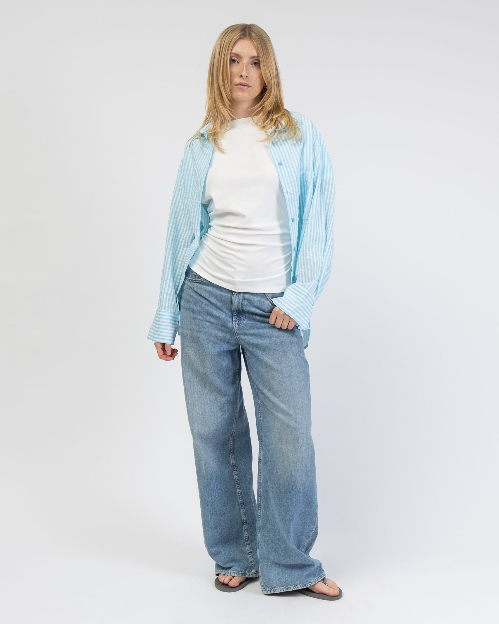 Türkise Oversize Bluse mit Streifen