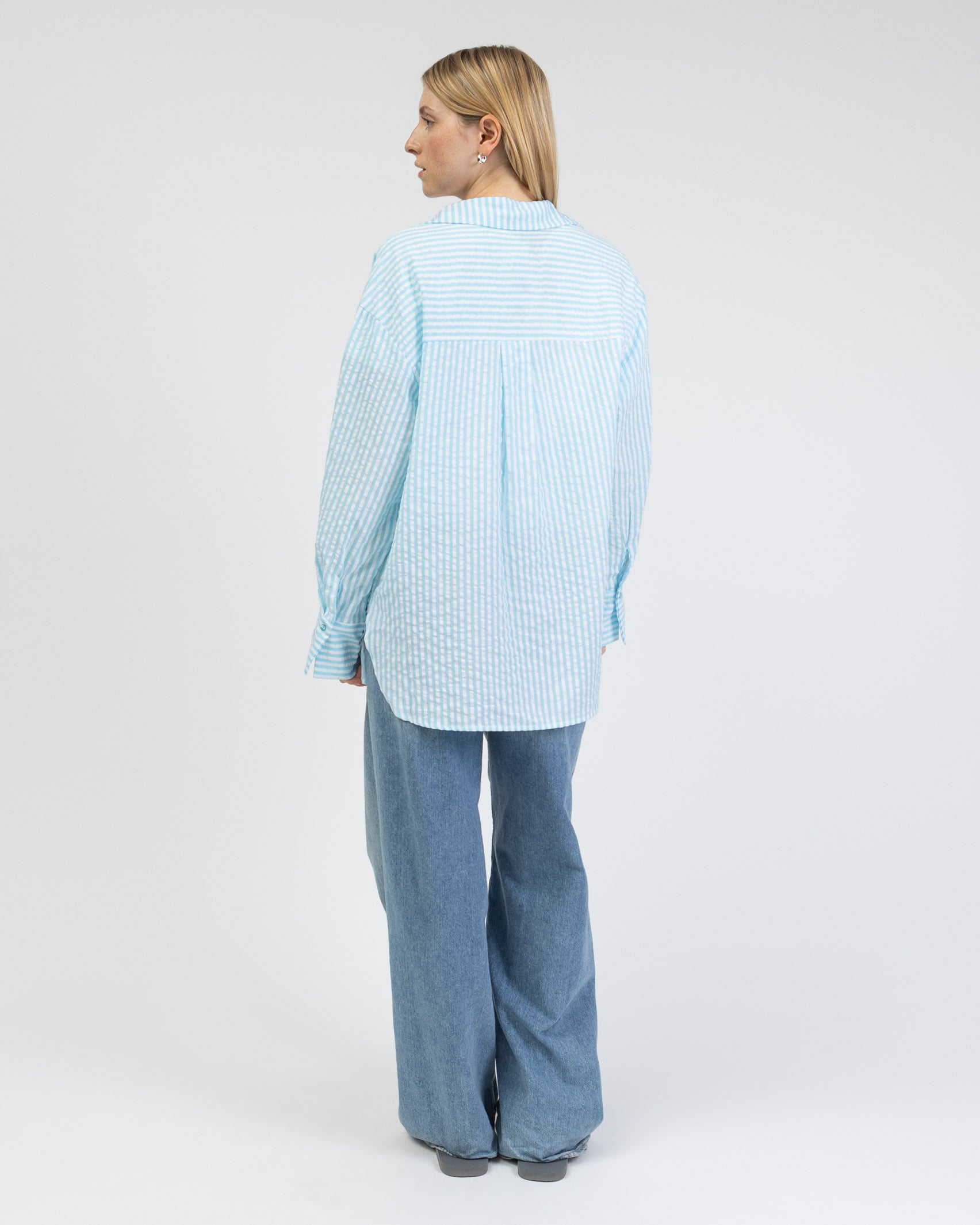 Türkise Oversize Bluse mit Streifen