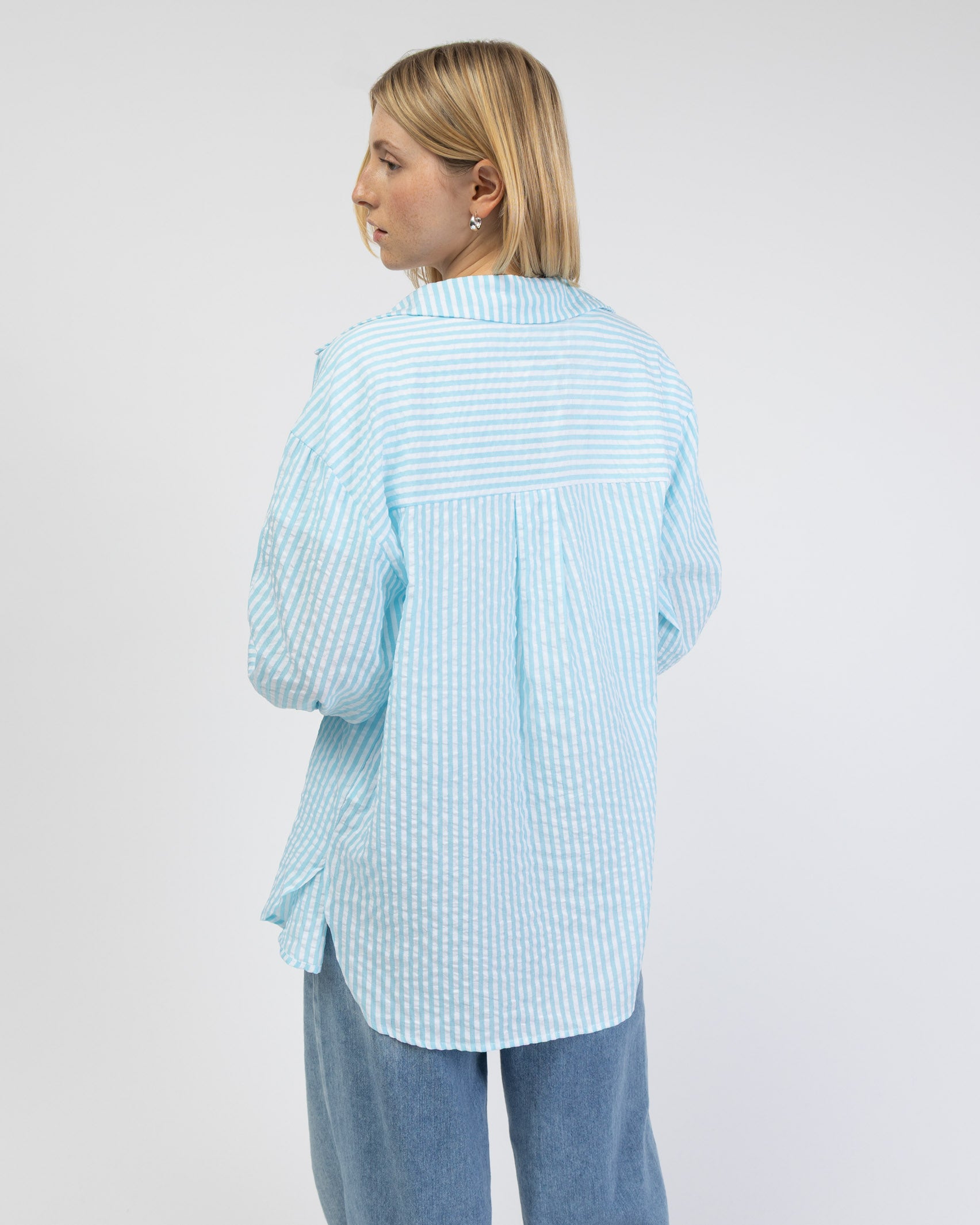 Türkise Oversize Bluse mit Streifen