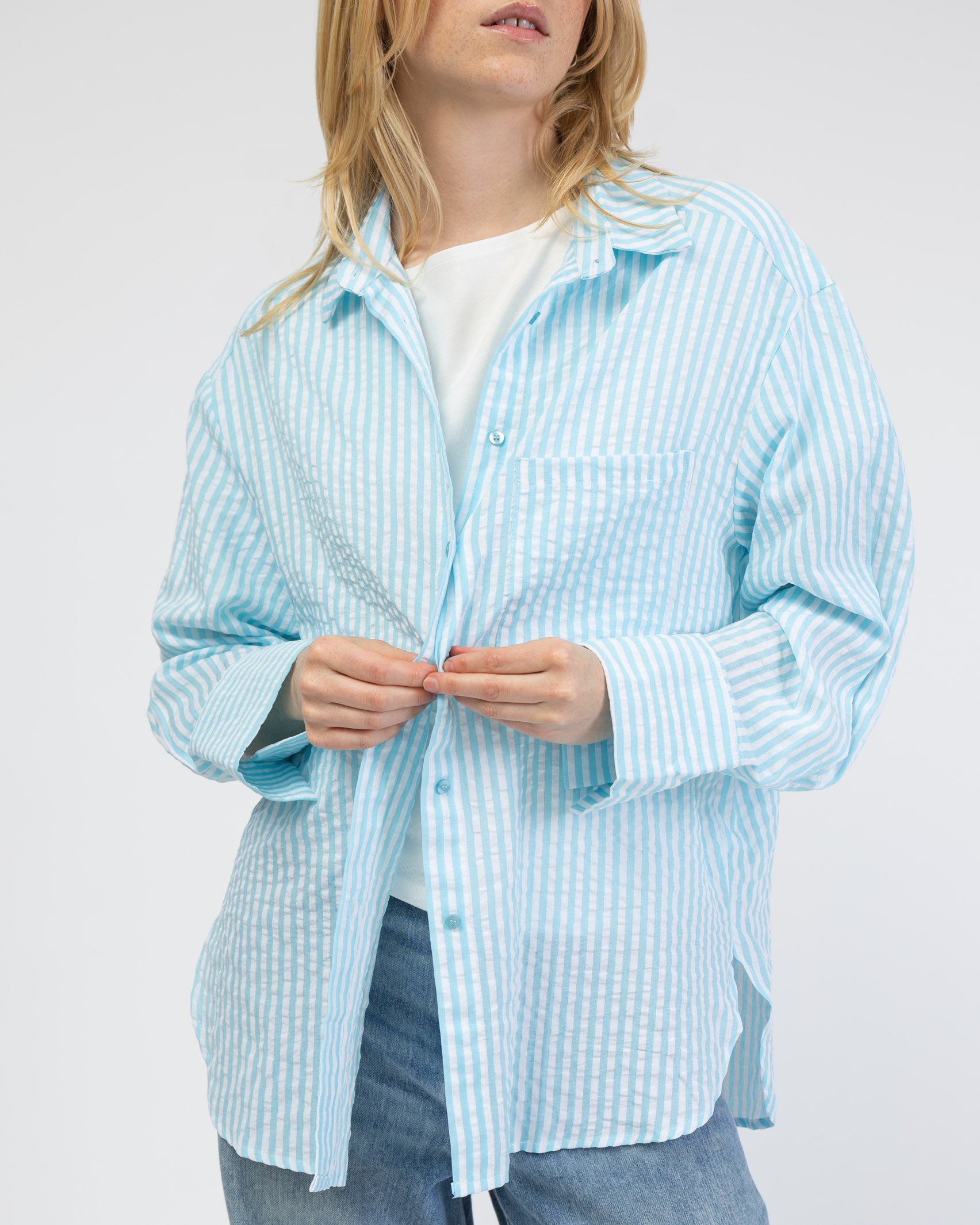 Türkise Oversize Bluse mit Streifen