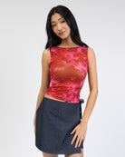 Mesh Top mit Blumenprint