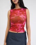 Mesh Top mit Blumenprint