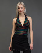 Neckholdertop mit glitzernden Streifen