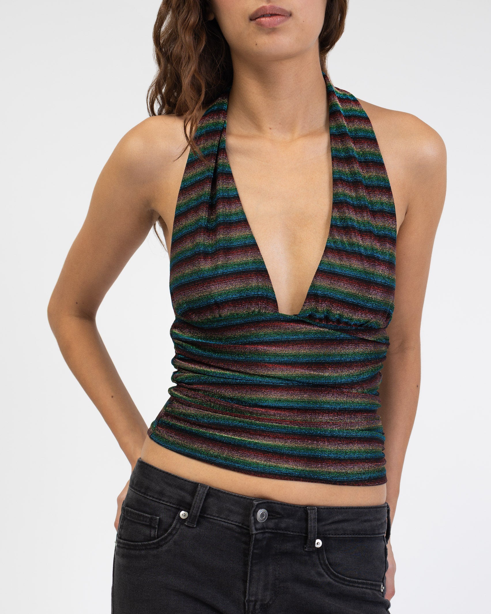 Neckholdertop mit glitzernden Streifen