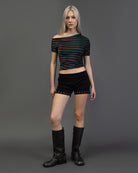 Offshoulder Shirt mit bunt glitzernden Streifen