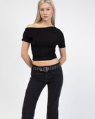 Offshoulder Shirt mit Glitzer