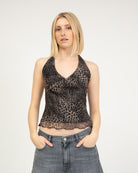 Mesh Neckholdertop mit Leoprint