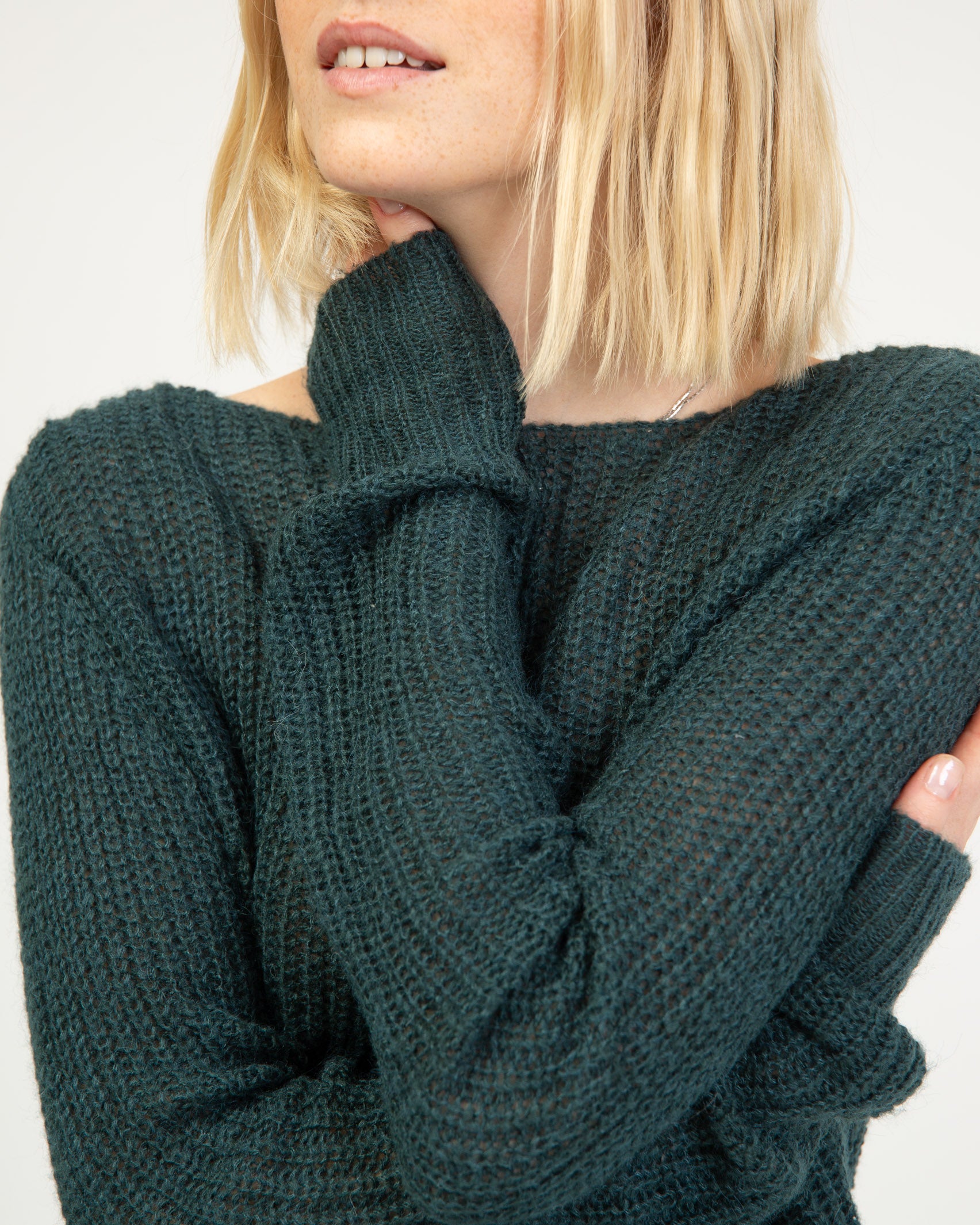knitted sweater with extra long sleeves S DARK GREEN