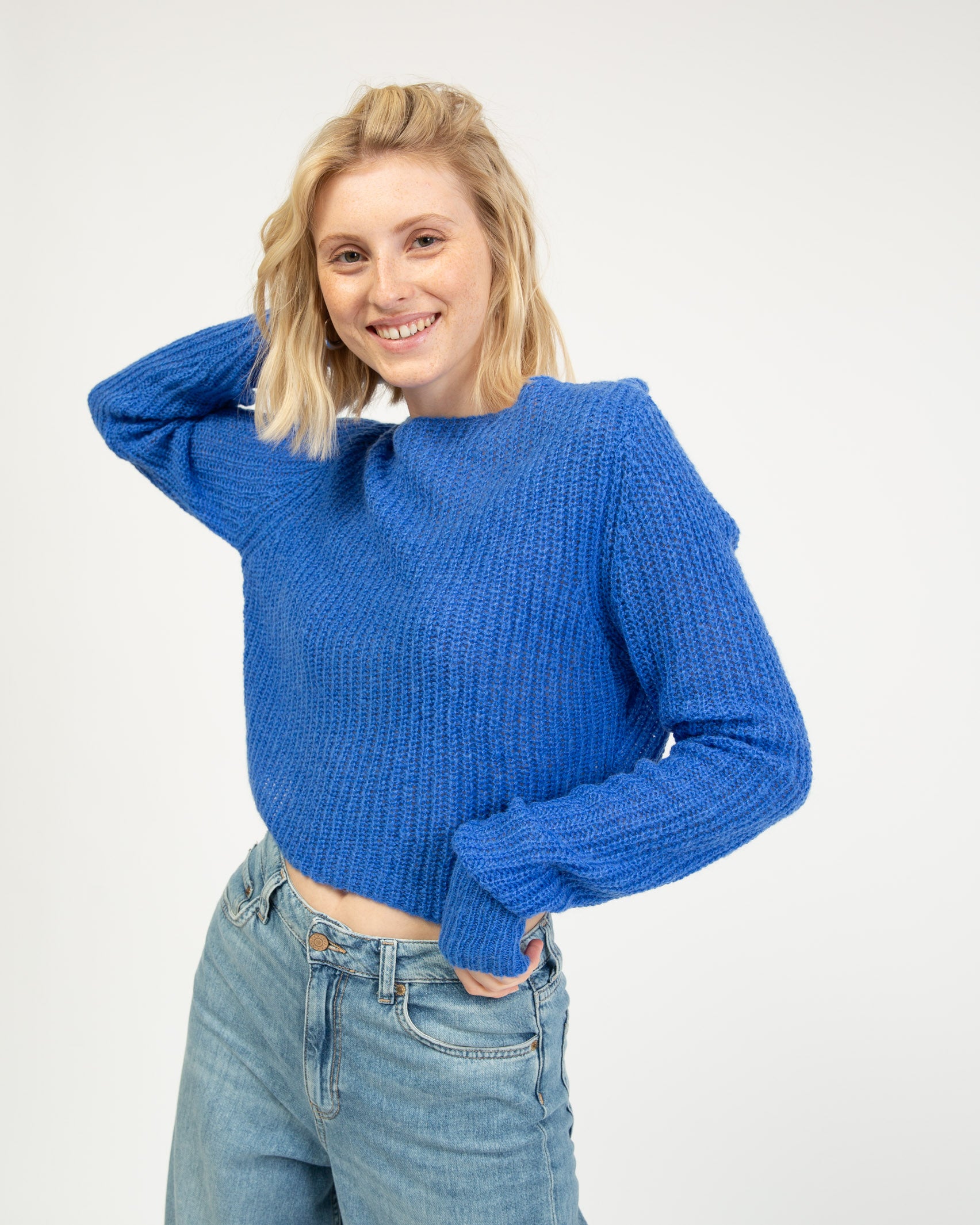 knitted sweater with extra long sleeves S DARKBLUE