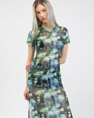 Mesh Maxikleid mit Print