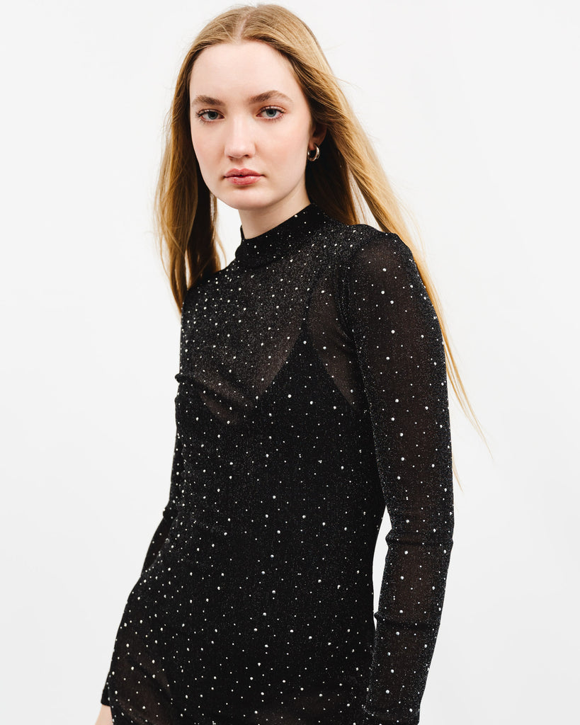 Schimmerndes Langarm Kleid mit Glitzer Steinchen - Broke + Schön