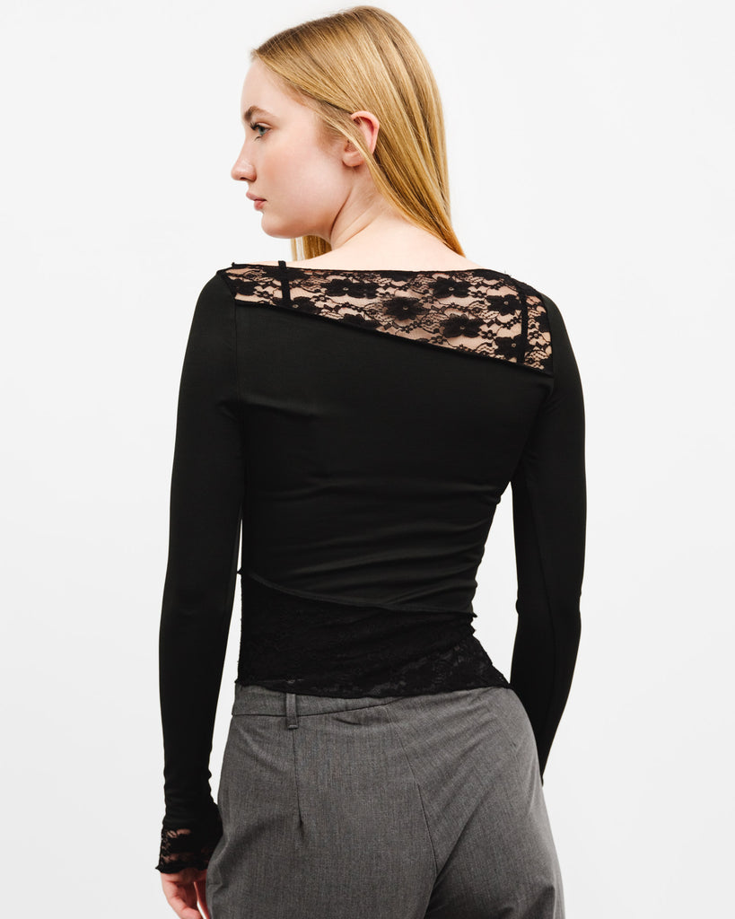 Asymmetrisches Langarmshirt mit Spitzen Details - Broke + Schön