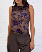 Samtiges Boatneck Top mit Blumenprint