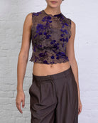 Mesh Top mit samtigem Blumenprint