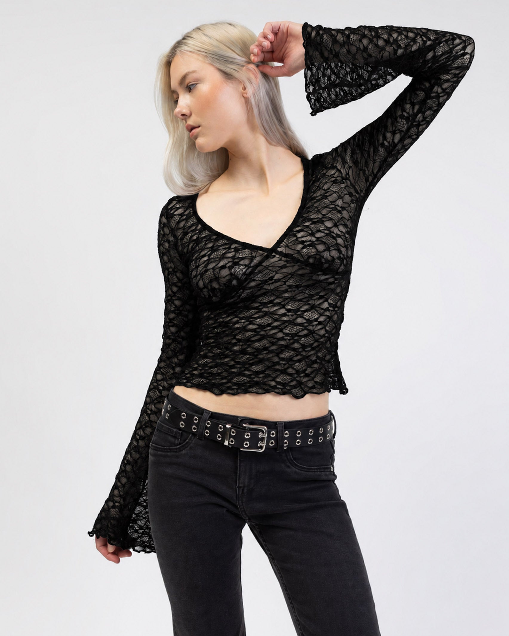 Elegantes Spitzenlangarmshirt