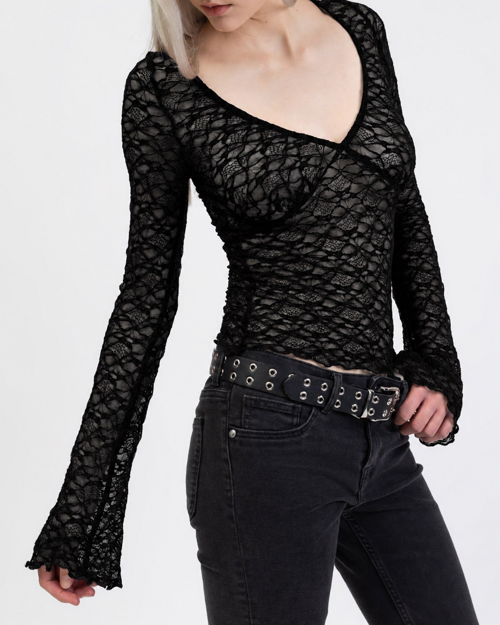 Elegantes Spitzenlangarmshirt