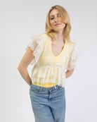 Rüschen Mesh Bluse mit floralem Print